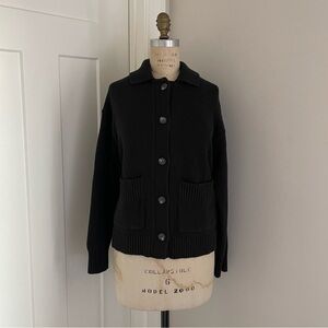 Everlane Women’s Black Cotton Collared Cardigan Size Large Tortoise Buttons